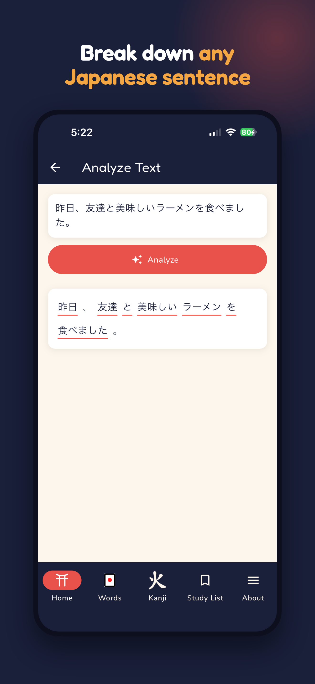 Japanese sentence analyzer