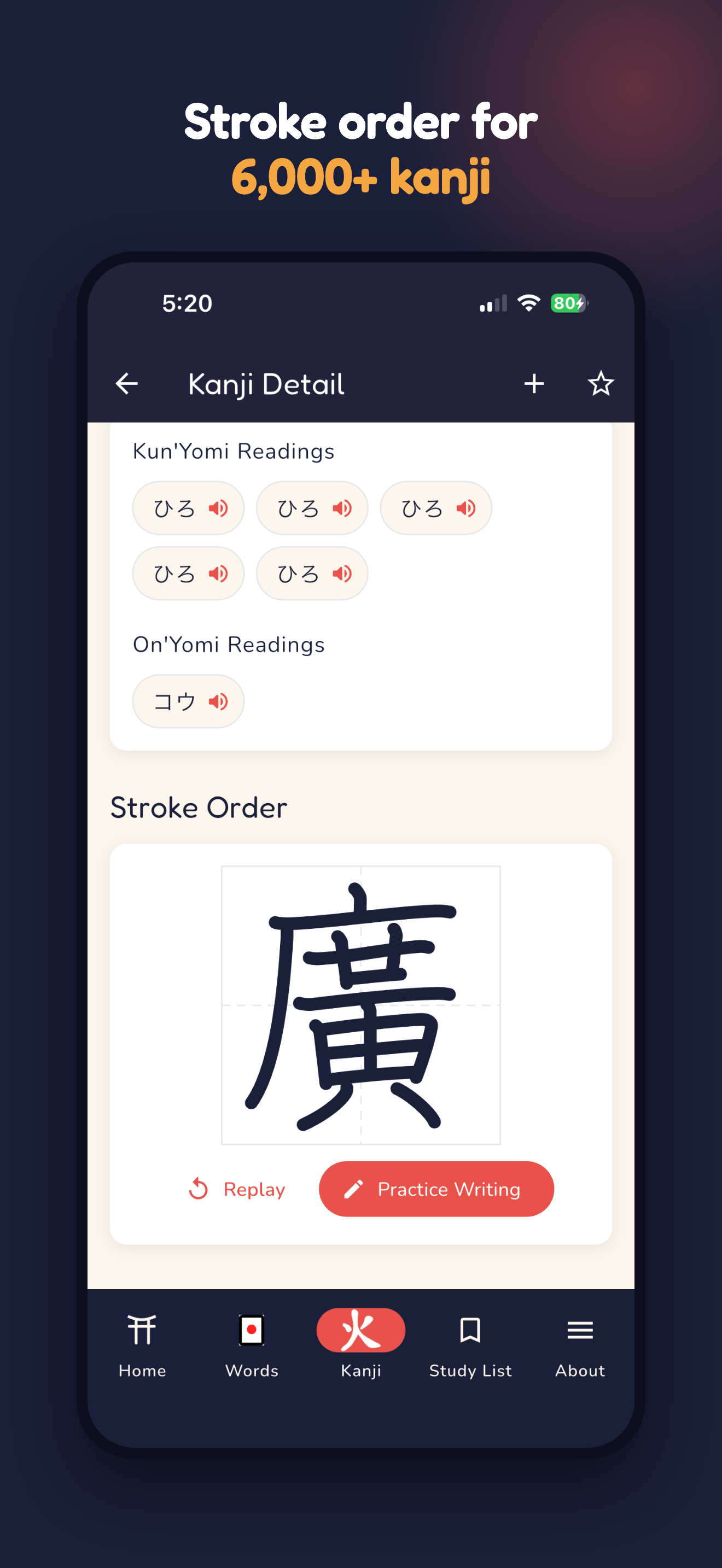 Kanji detail with stroke order